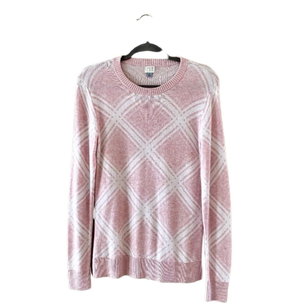 A NEW DAY Pink & White Diamond Crewneck Sweater